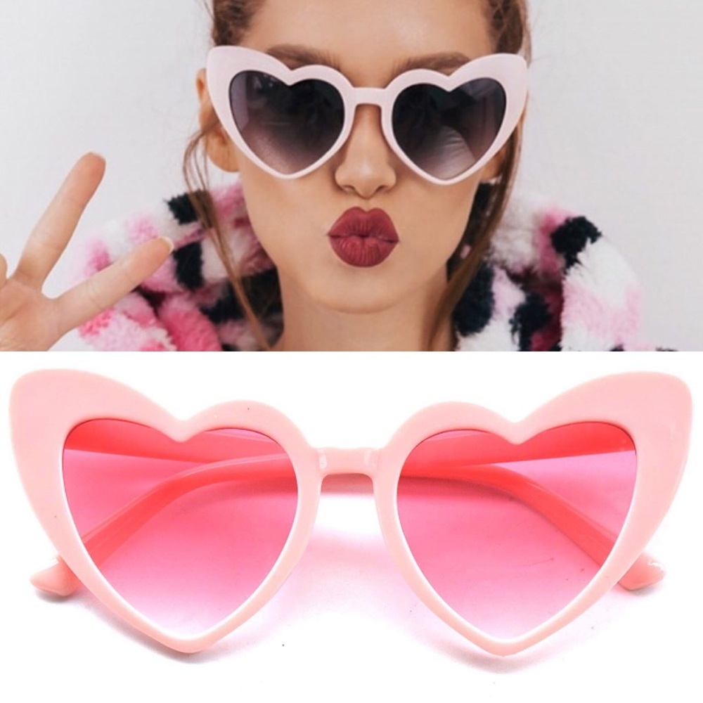 PINK ON PINK HEART SHAPE VINTAGE LOOK SUNGLASSES